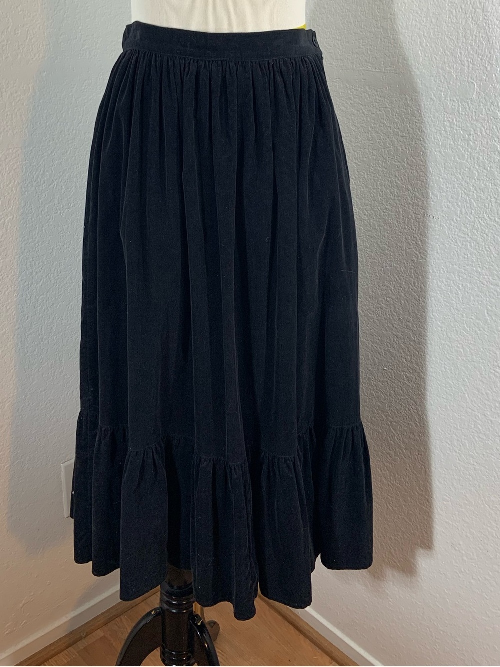 Vintage 80s Geoffrey Beene Jeans Black Corduroy Tiered Midi Skirt